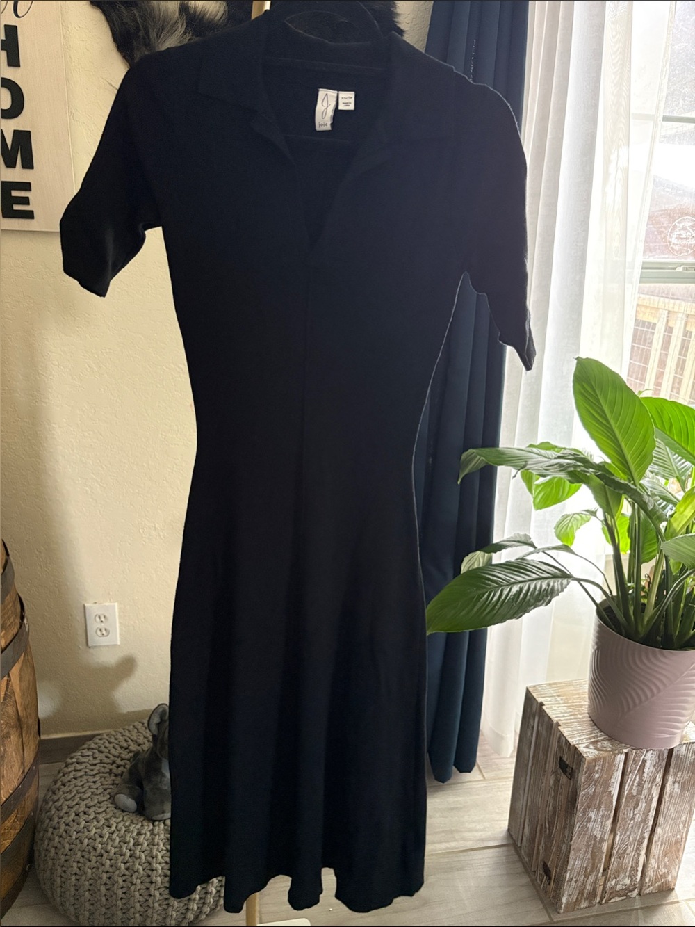 Joie Black Polo Knit Fit-and-Flare Dress
